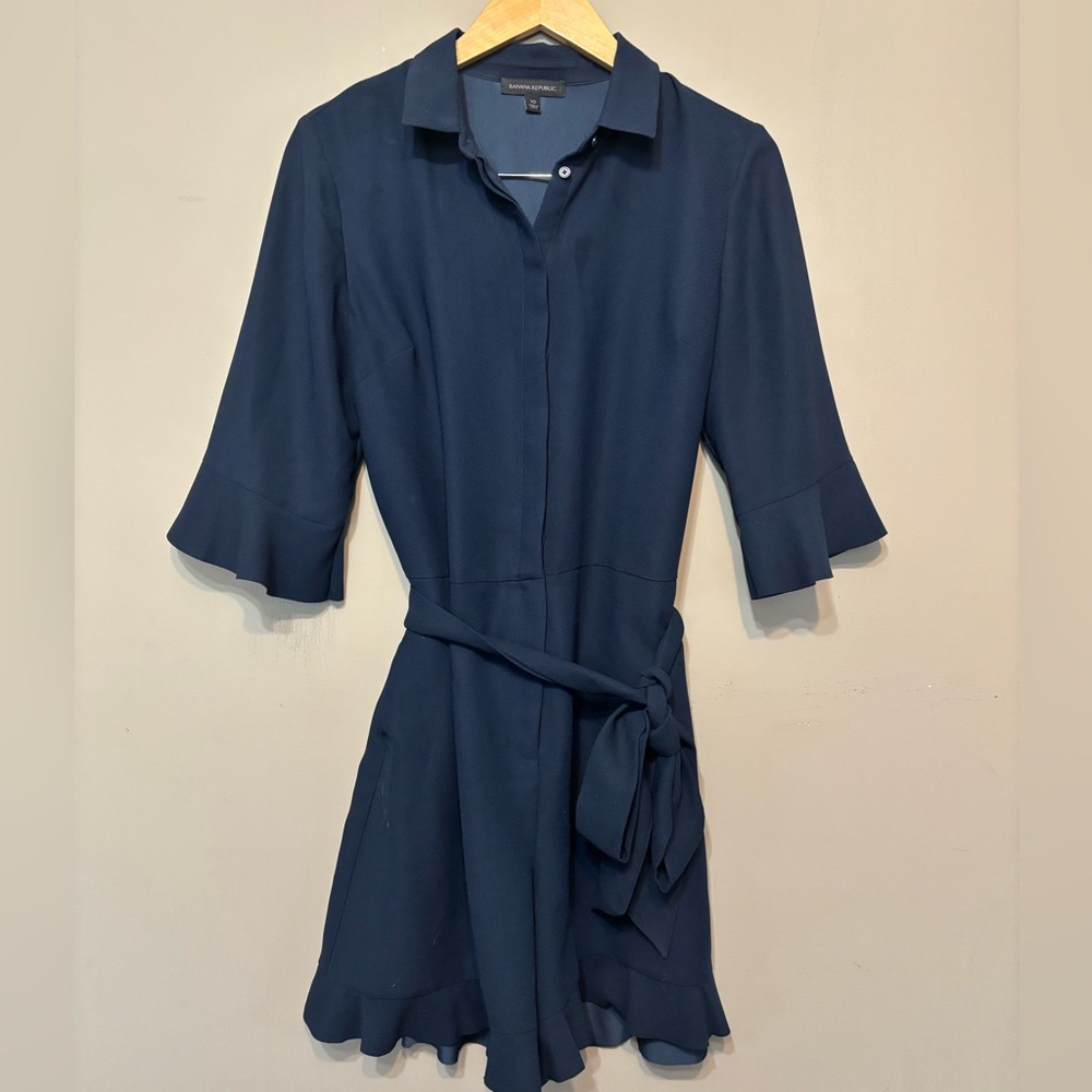 BANANA REPUBLIC Romper with Ruffle Lettuce Hem Detail, Belted